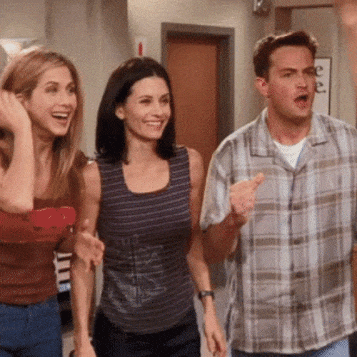 Three people reacting with excitement