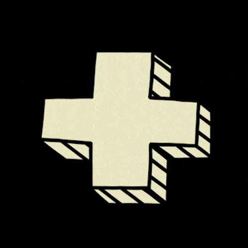 A bold plus sign flashes in alternating colors.