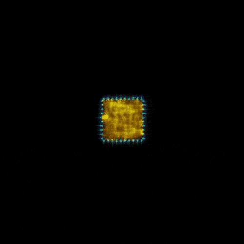 Animated digital graphic showing a microchip with connections all around it.
