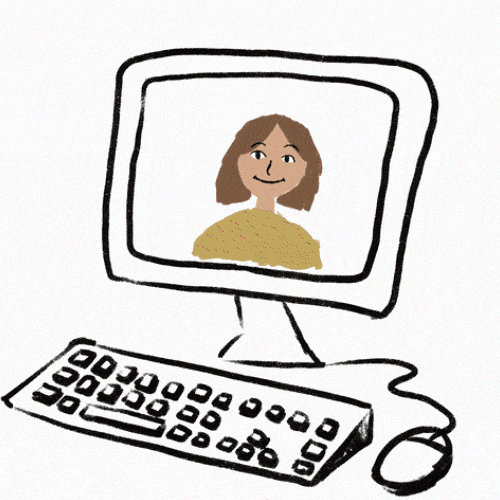 2. Simple illustration of a person on a computer screen with a keyboard and mouse