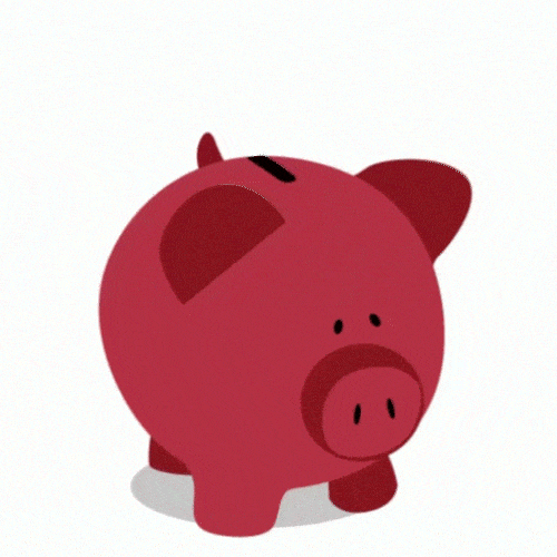 Red piggy bank illustration symbolizing savings or reduced learning costs.